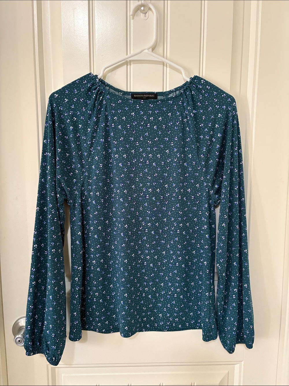 Banana Republic Teal Blue Floral Long-Sleeve Top‎